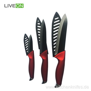 Black 3pcs Ceramic Knife Set With Sheaths